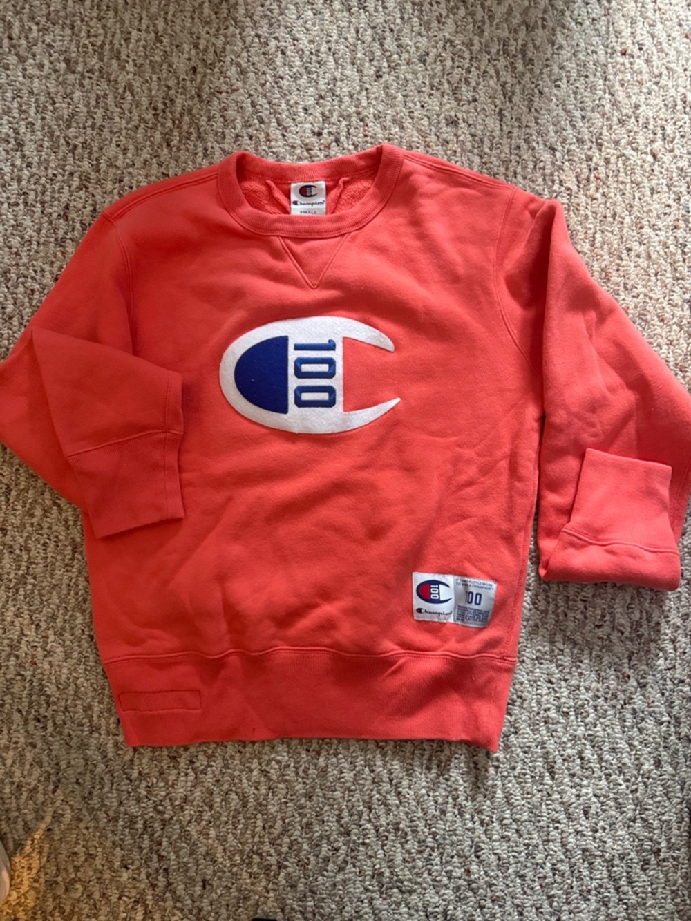 Champion Coral-Red Logo Pullover Sweatshirt